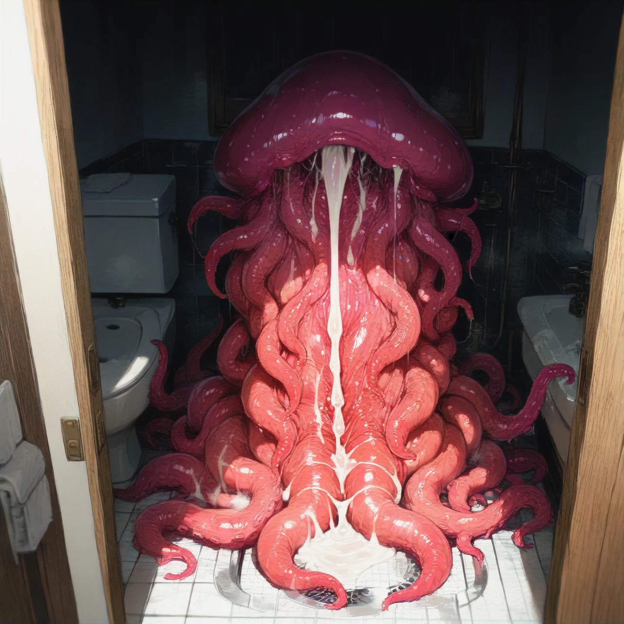 tentacles cum inside cute girl in bathroom