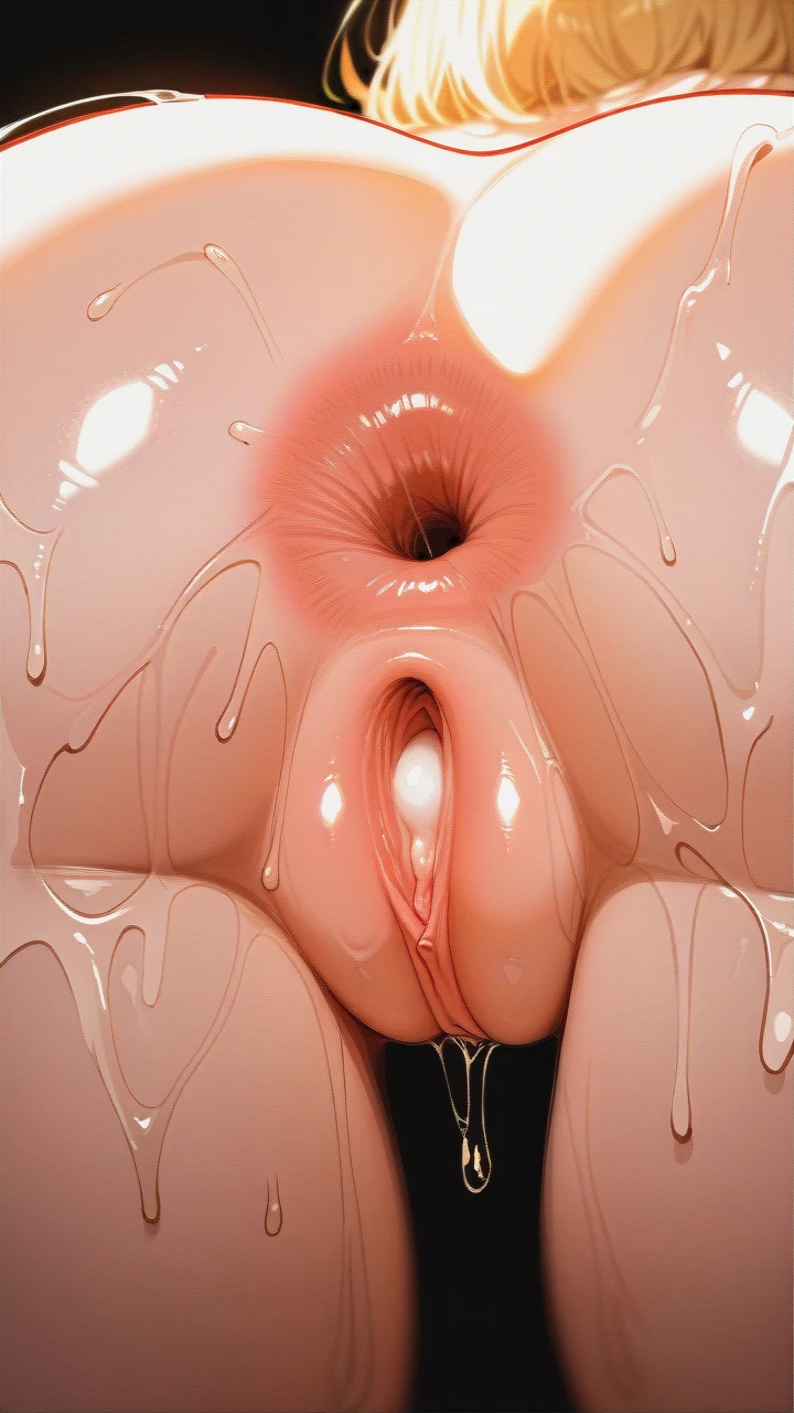 generate a picture where in anime a girl with a beautiful ass and a wet pussy is shoved anal balls into her anus, black, covered in sperm, 8 centimeters in diameter each, (x-ray)