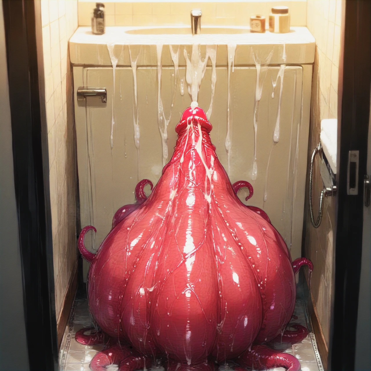 tentacles cum inside cute girl in bathroom