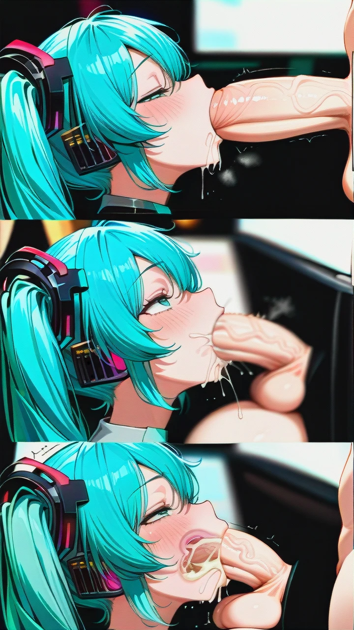 futanari @hatsune_miku, (irrumatio), (futa_with_female), (gangbang), ((full-length)), huge dick, (group_sex), (bukkake), Everyone is visible, ((futa_Hatsune_Miku)), X-ray throat, (female_pov), (pov), (multiple_views),