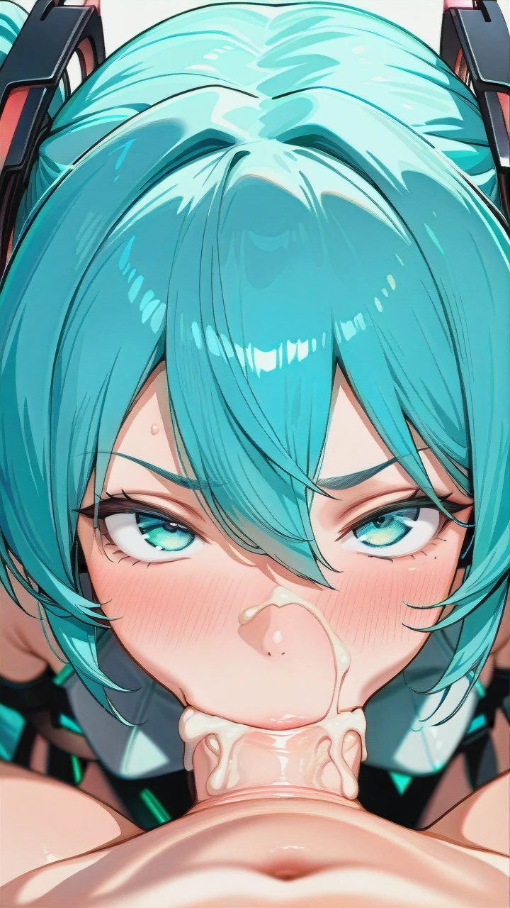 futanari @hatsune_miku, (irrumatio), (futa_with_female), (gangbang), ((full-length)), huge dick, (group_sex), (bukkake), Everyone is visible, ((futa_Hatsune_Miku)), X-ray throat, (female_pov), (pov), (multiple_views),  View from two different people