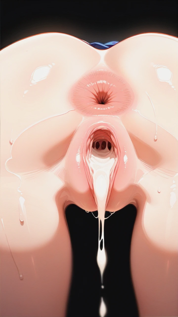 generate a picture where in anime a girl with a beautiful ass and a wet pussy is shoved anal balls into her anus, black, covered in sperm, 8 centimeters in diameter each, (x-ray)