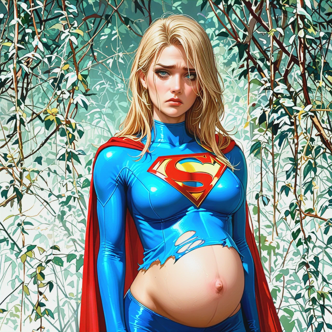 @supergirl (pregnant) (sad) torn clothing