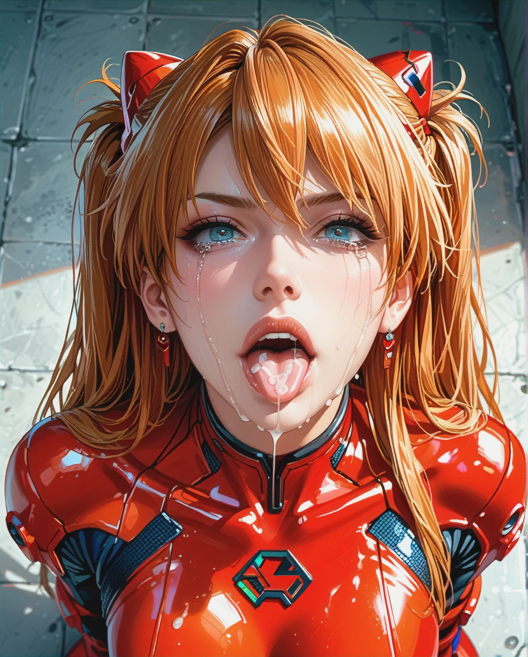 Asuka langley crying makeup cum on tongue abused  clothes plug suit  from above