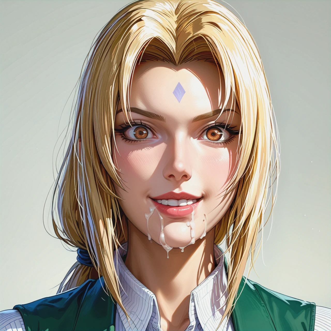 @tsunade, sexy body, blue eyes, beautiful face, shocked face, happy smile face, teacher  clothes, blodjob cum throat , ponytail  hairstyle