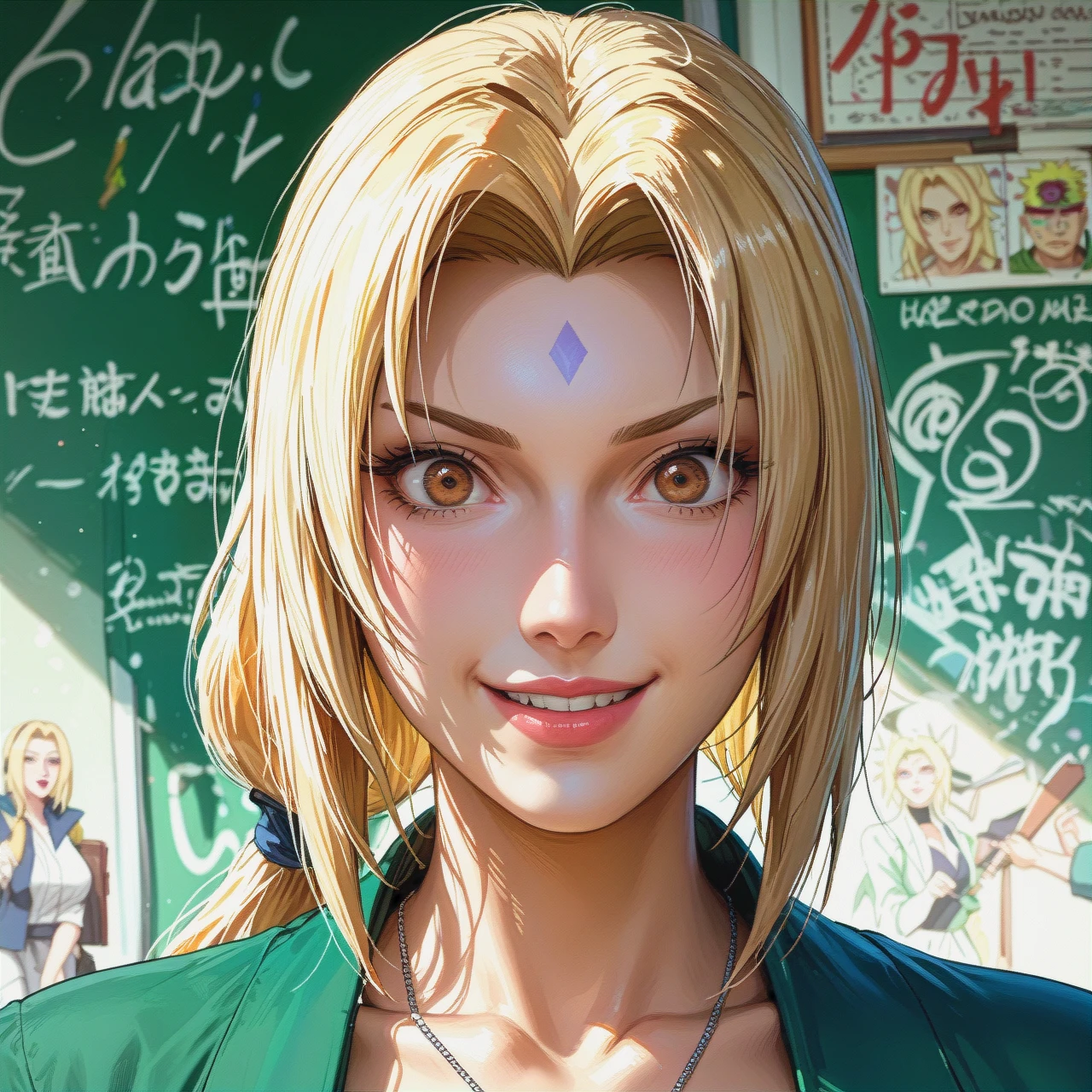 @tsunade, sexy body, blue eyes, beautiful face, shocked face, happy smile face, teacher  clothes, blodjob big dick , ponytail  hairstyle