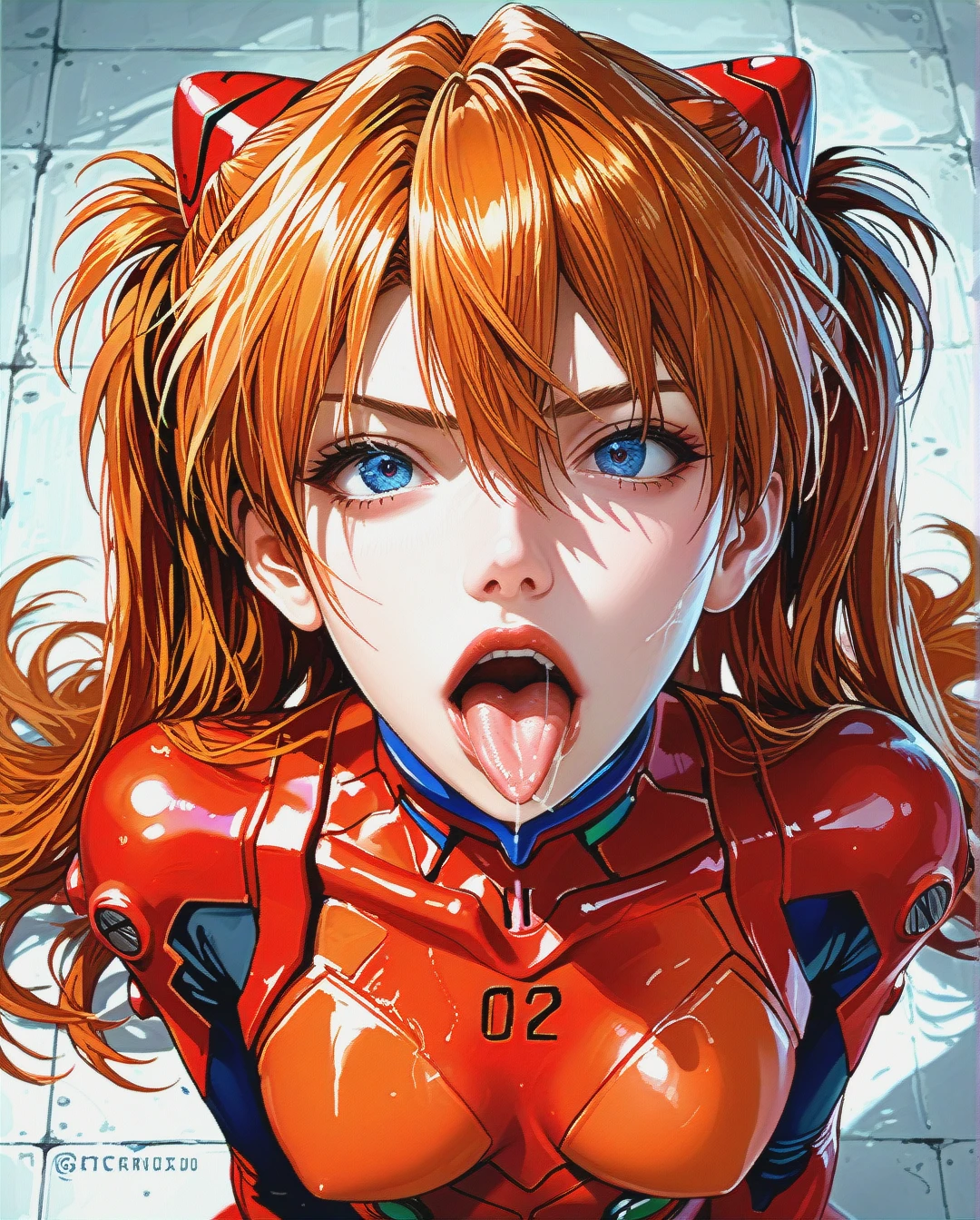 @asuka_langley_soryu (tongue) (tongue_out) (open_mouth) (rolling_eyes) (cupping_hands) (from_above)