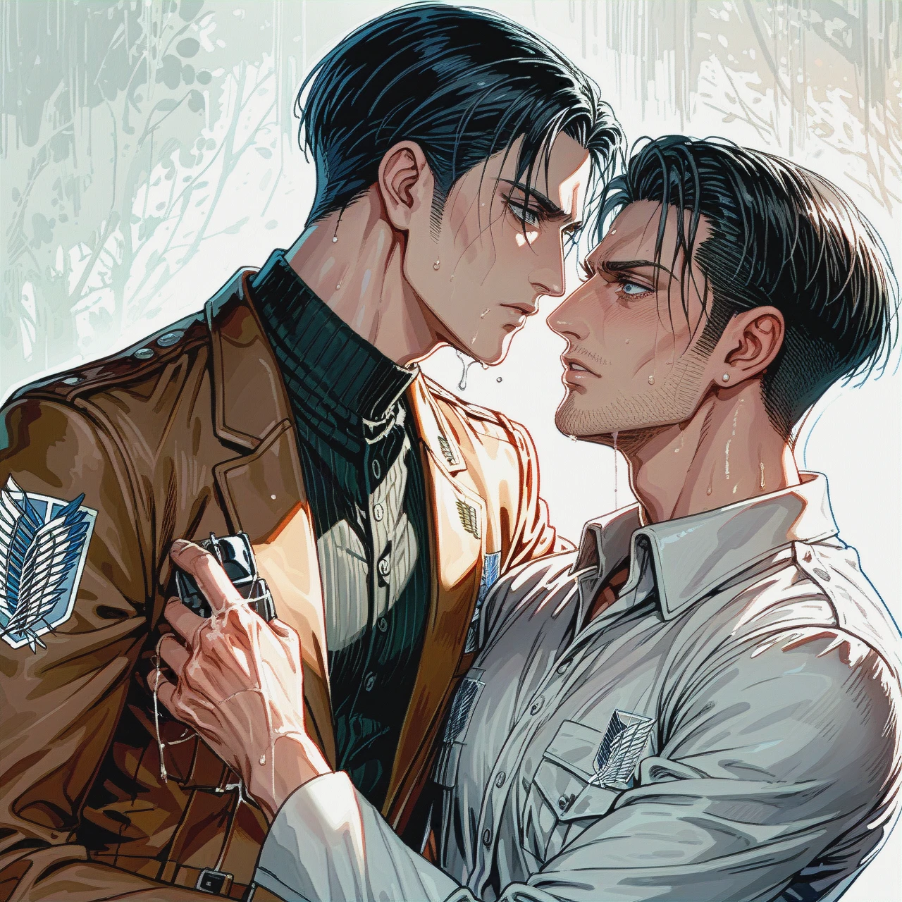 Two men, @erwin_smith and @levi (handjob), yaoi, gay,