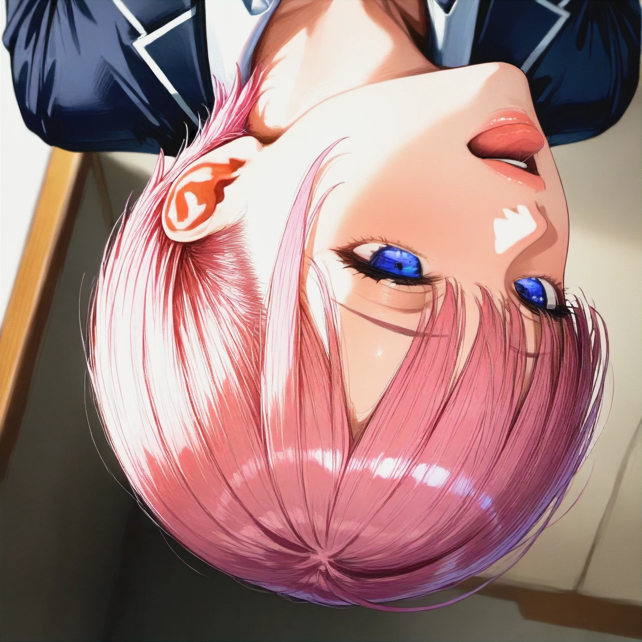 @nakano_ichika , (upside-down)  (deepthroat)  wearing school uniform