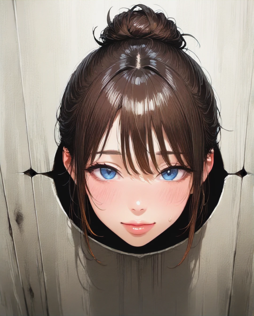 A female knight with brown hair tied in a messy bun, (glory_hole)