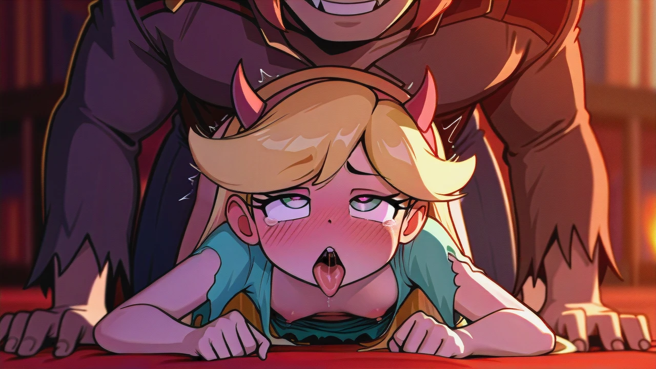 young futanari @star_butterfly, femboy @marco_diaz, futanari on , Star fucking Marco, Marco with ahegao, Marco on all-fours, marco wearing torn dress, Marco with pleasured face, Star with horny fac, Star blushing, Star with flat chest, in classroom