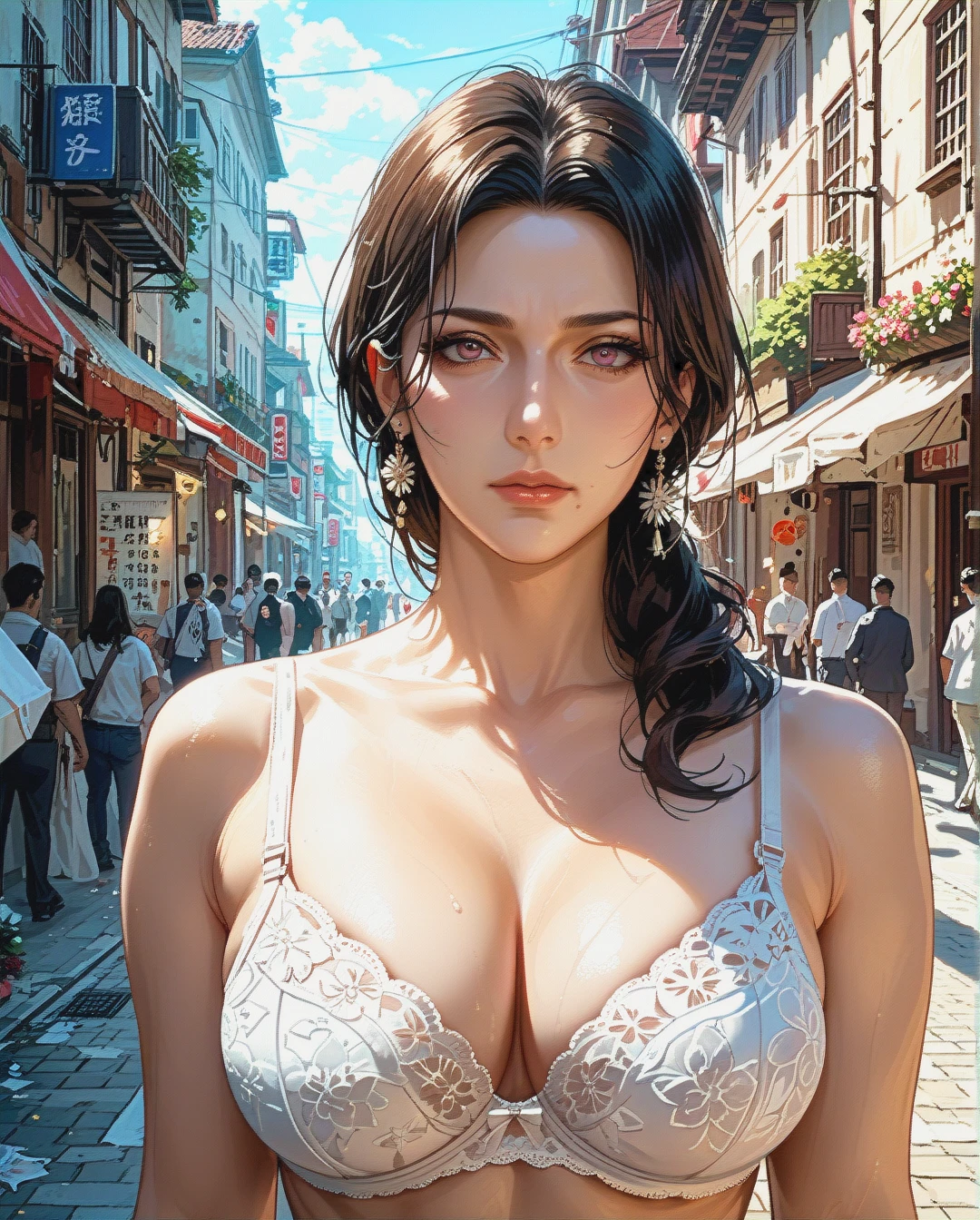 Jang Sun young, mature, public, white bra floral pink, attack on titan