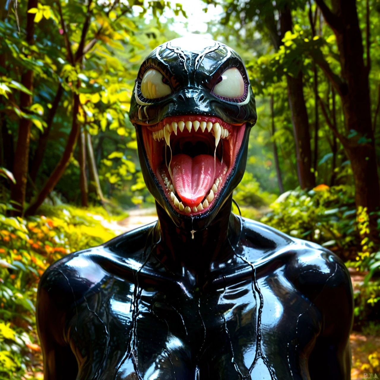 anthropomorphic black dragon with big penis fucks woman venom in forest