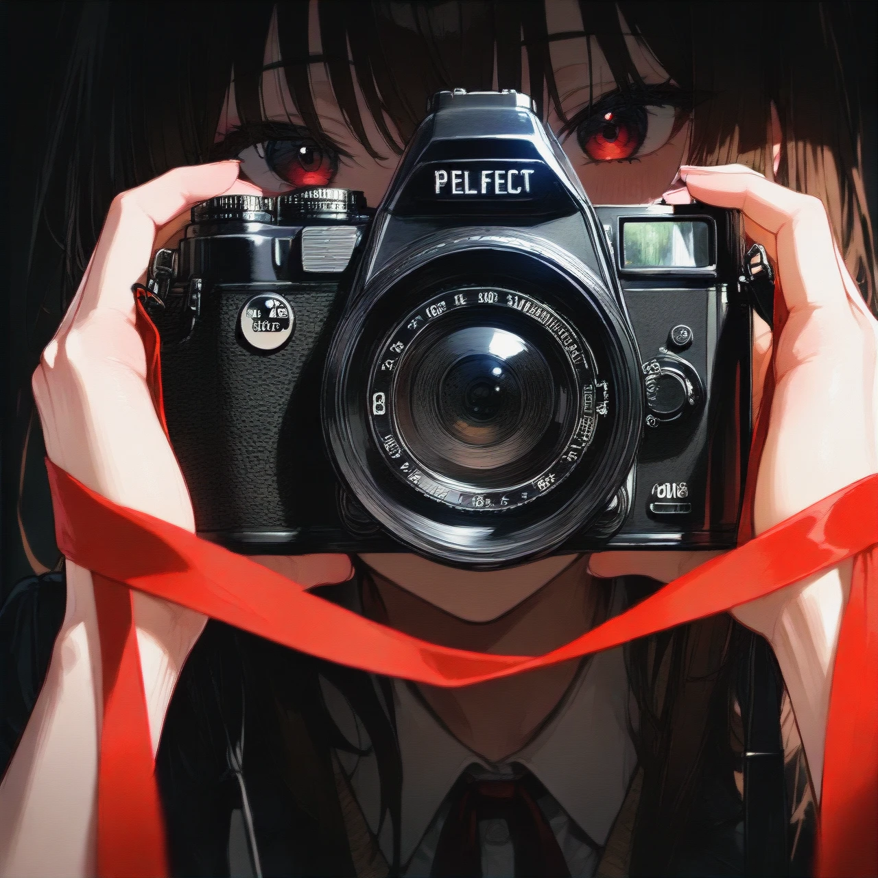 Girl, tied with red ribbons, (full_body) , Looks at the camera,