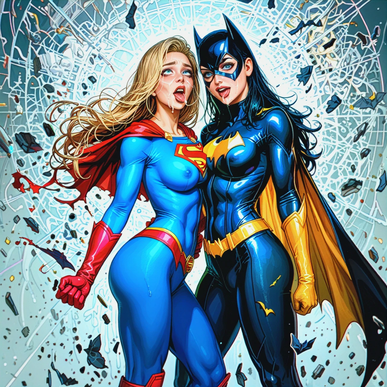 @batgirl @supergirl (light_areolae) salfie (ahegao) torn clothes (asymmetrical_docking) (full_body) (facial)