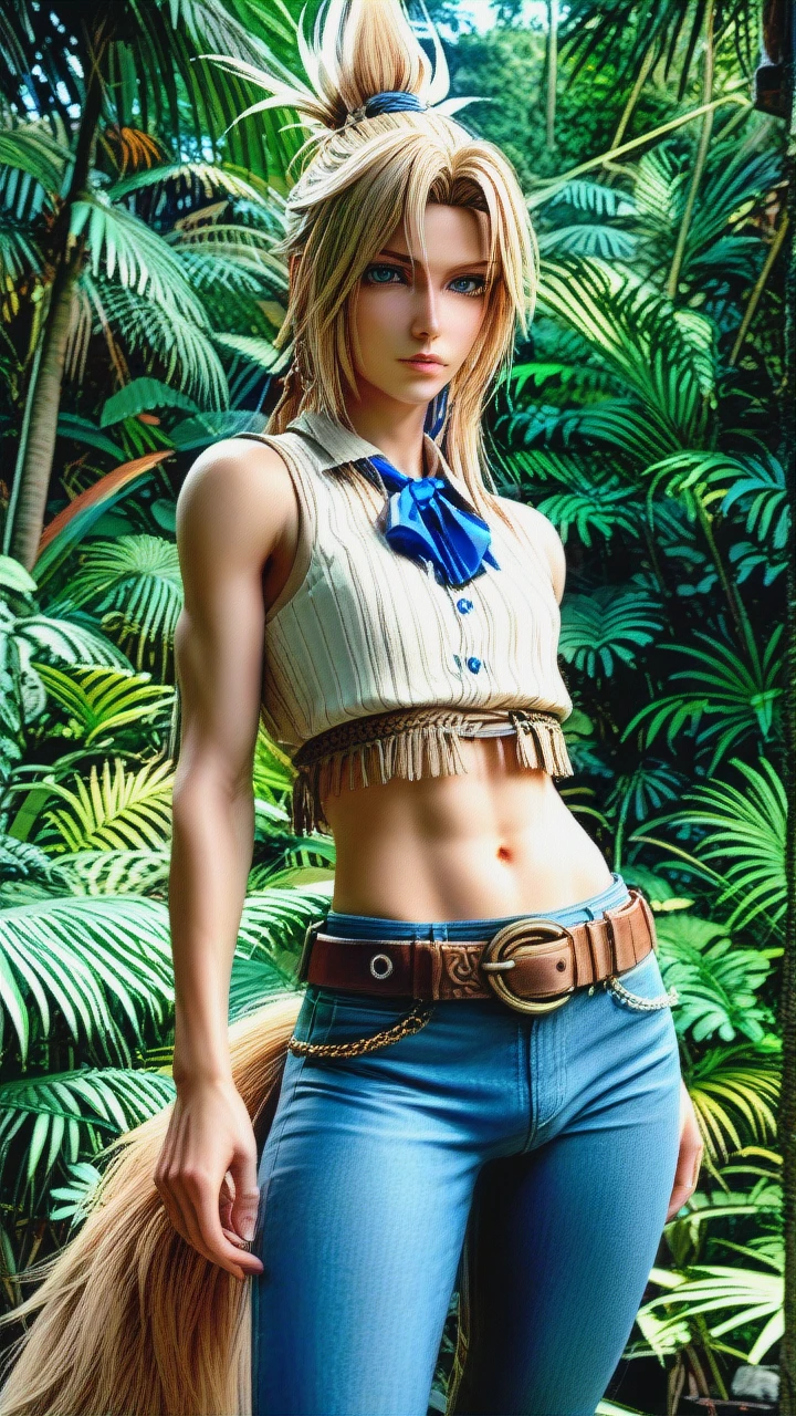 1femboy,1boy,3d, @zidane_tribal ,adorable male, pretty male, posing,fully dressed, provocative,skinny male, petite male,jungle, thick ass,gay boy,flat chest,jeans,sleeveless jacket,fox tail,large belt, blue eyes,bow hair,big bulge