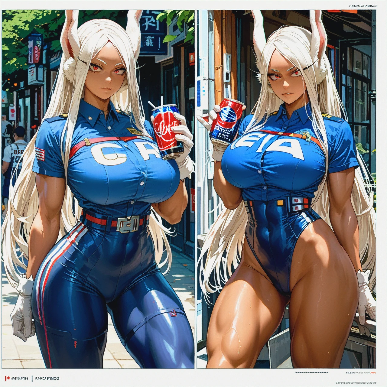 Miruko (my hero academia), slut uniform, pepsi, slender body, massive breast and ass, full clothing, enjoy, comic