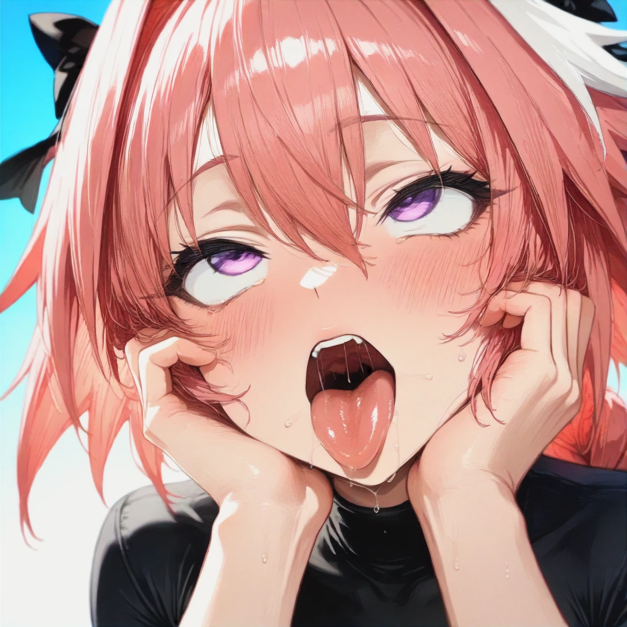 astolfo, femboy, (hands_on_own_face), smal penis, ahegao