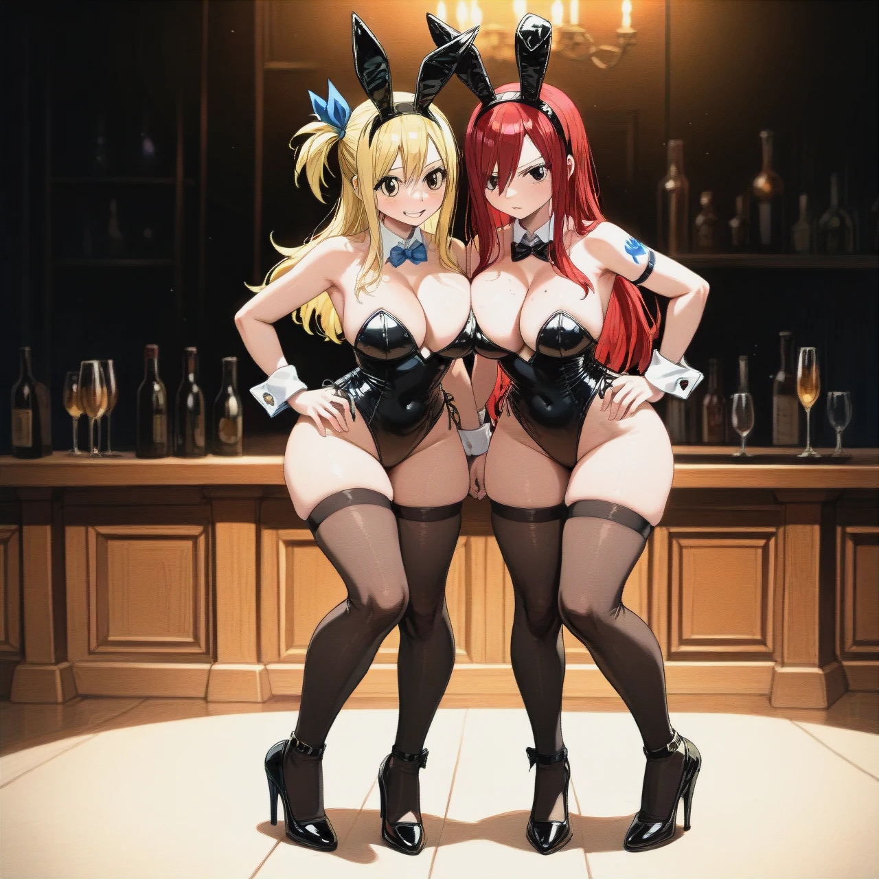 @lucy_heartfilia and @erza_scarlet (kissing_neck) full (full_body) bunny costume