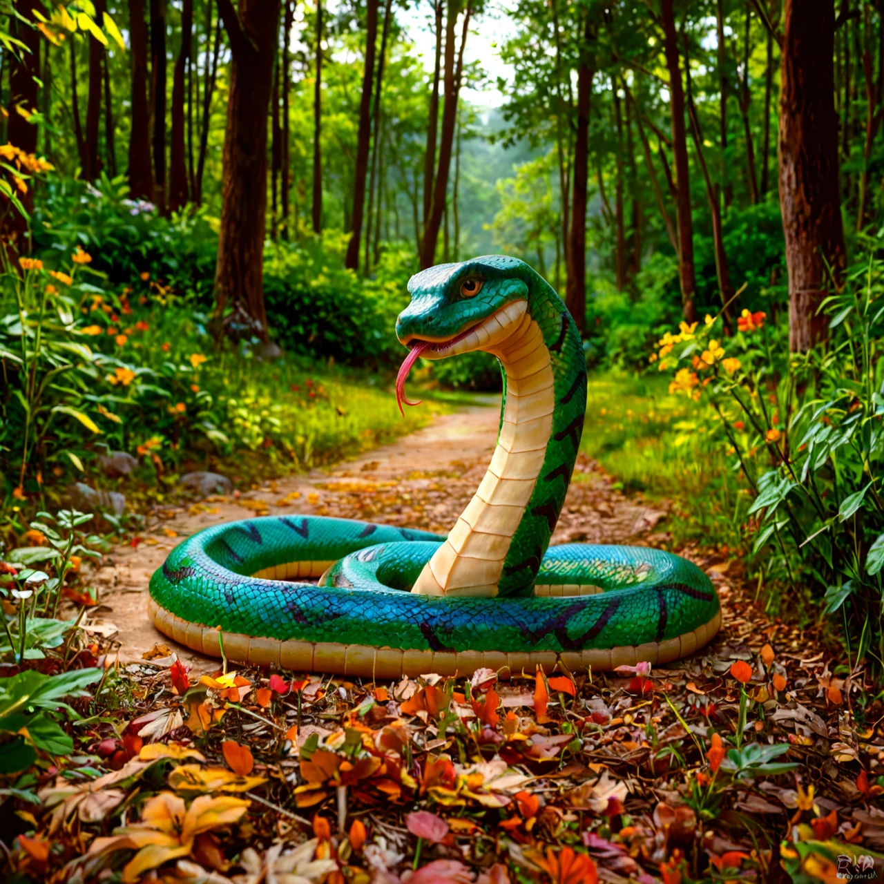 snake, feral, green scales, forest floor, cloaca, hemipenes, anatomically correct,