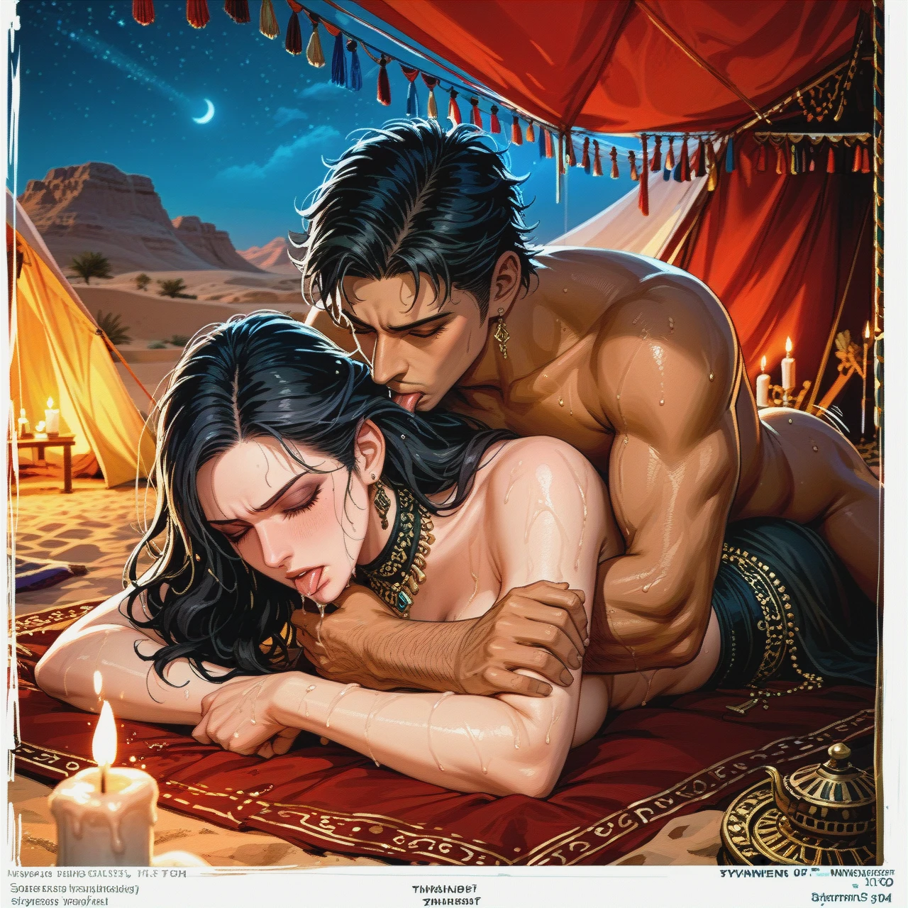 yennefer, deep thrusting, anime style, plapping,sweaty,naked,(internal_cumshot),(annoyed),,Submission,arabian male,ferocity,(undressing),arabian night,tent,desert ,(closed_eyes),(reach-around),candle,moan ,in love,tongue lick,arabian skirt ,arabian makeup,undressing,(three_sided_view),henna,pain,arabian accessory,prone bone,wet hair ,comic,fans,(three_sided_view) ,seductive