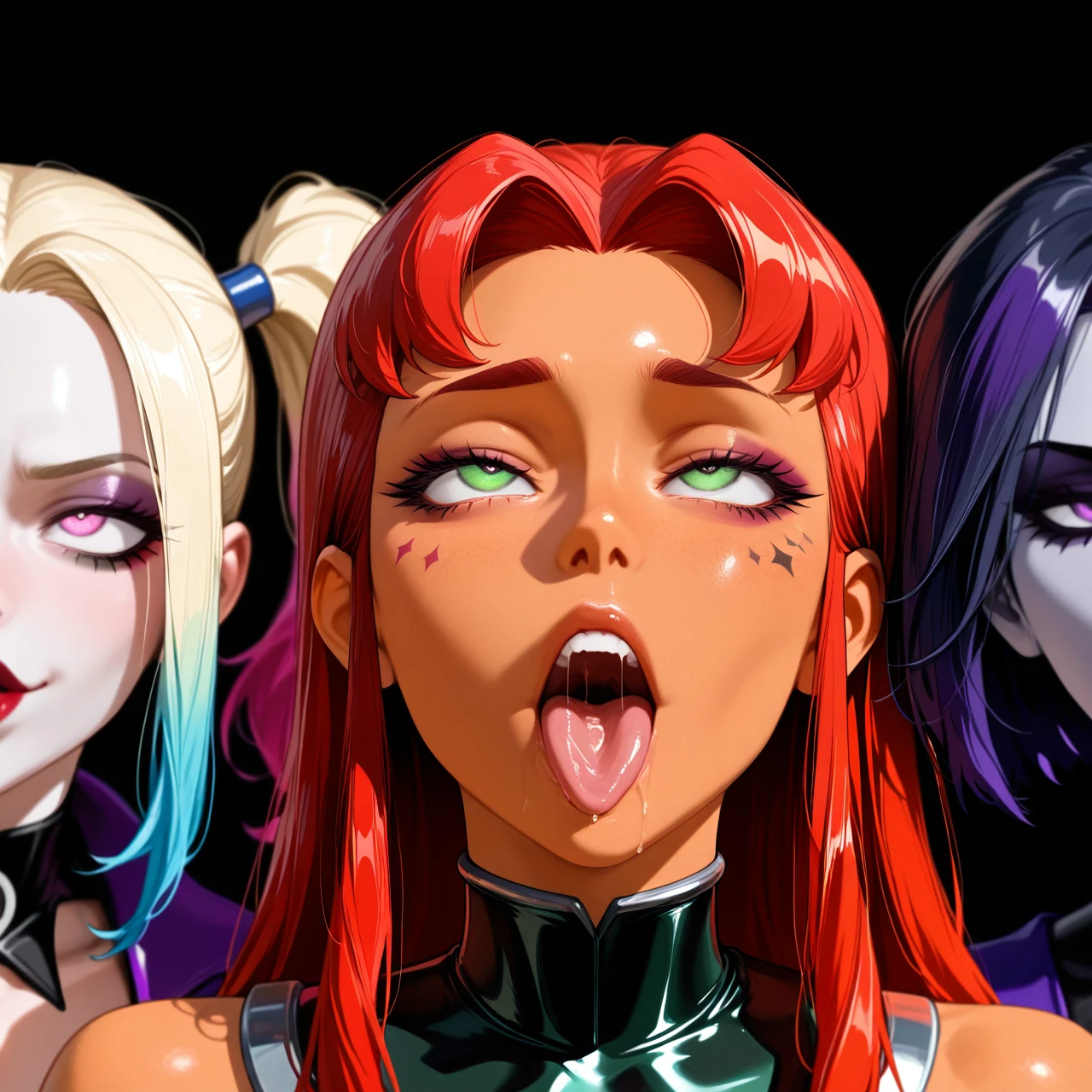 @raven use superpower to mind control @starfire with @harley_quinn. Girls makes (ahegao)