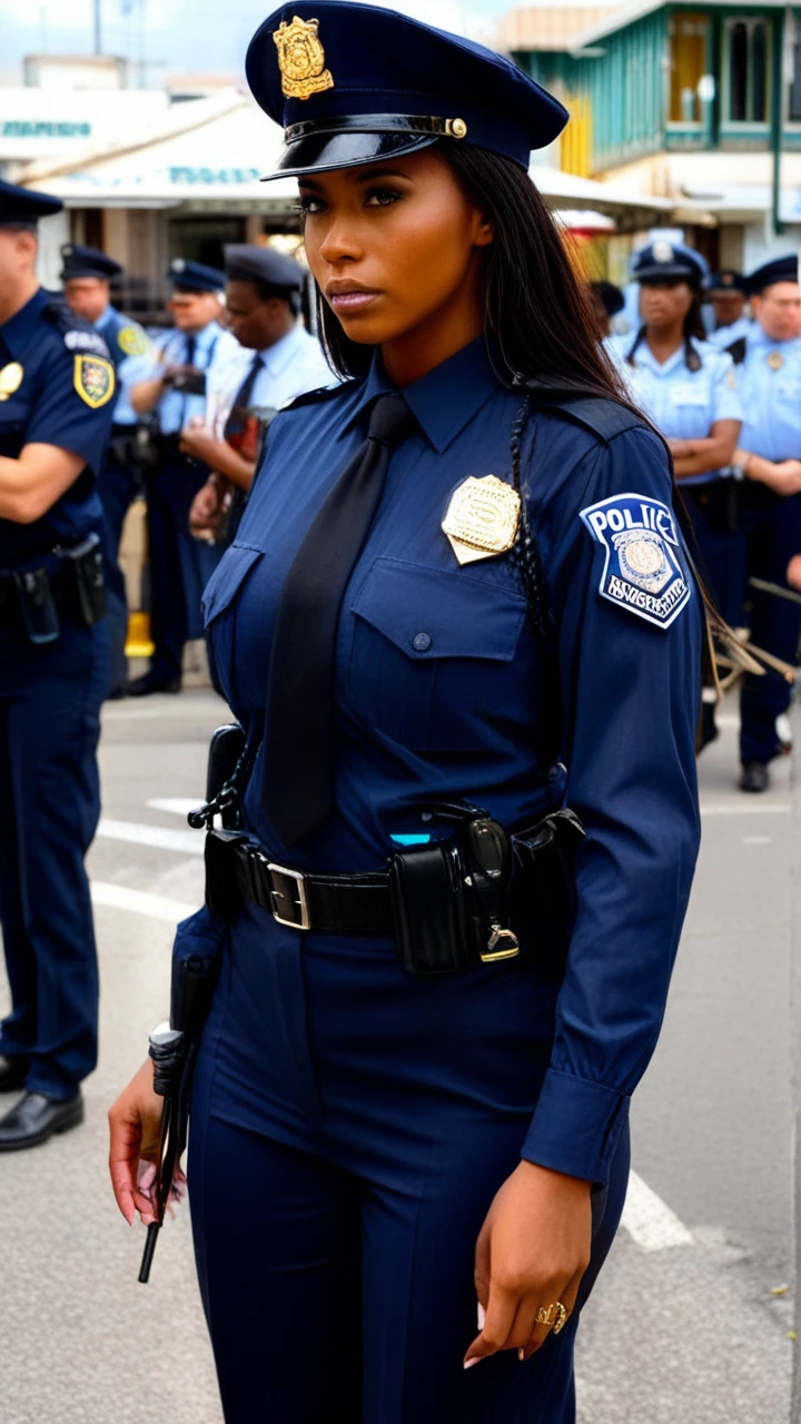 Beautiful african american girls Police lieutenant uniform