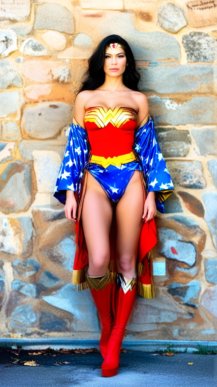 full body (kimono_pull) naked @wonder_woman, show silicone boobs, open big pussy lips