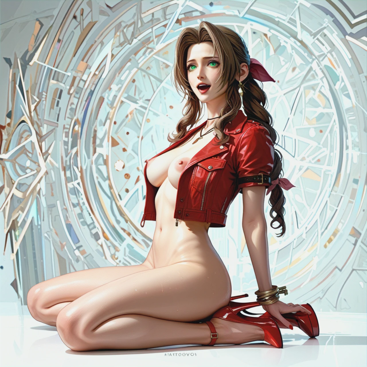 @aerith_gainsborough (skinny) in boots on high heels (straddling_paizuri) (vaginal) (excited) red makeup