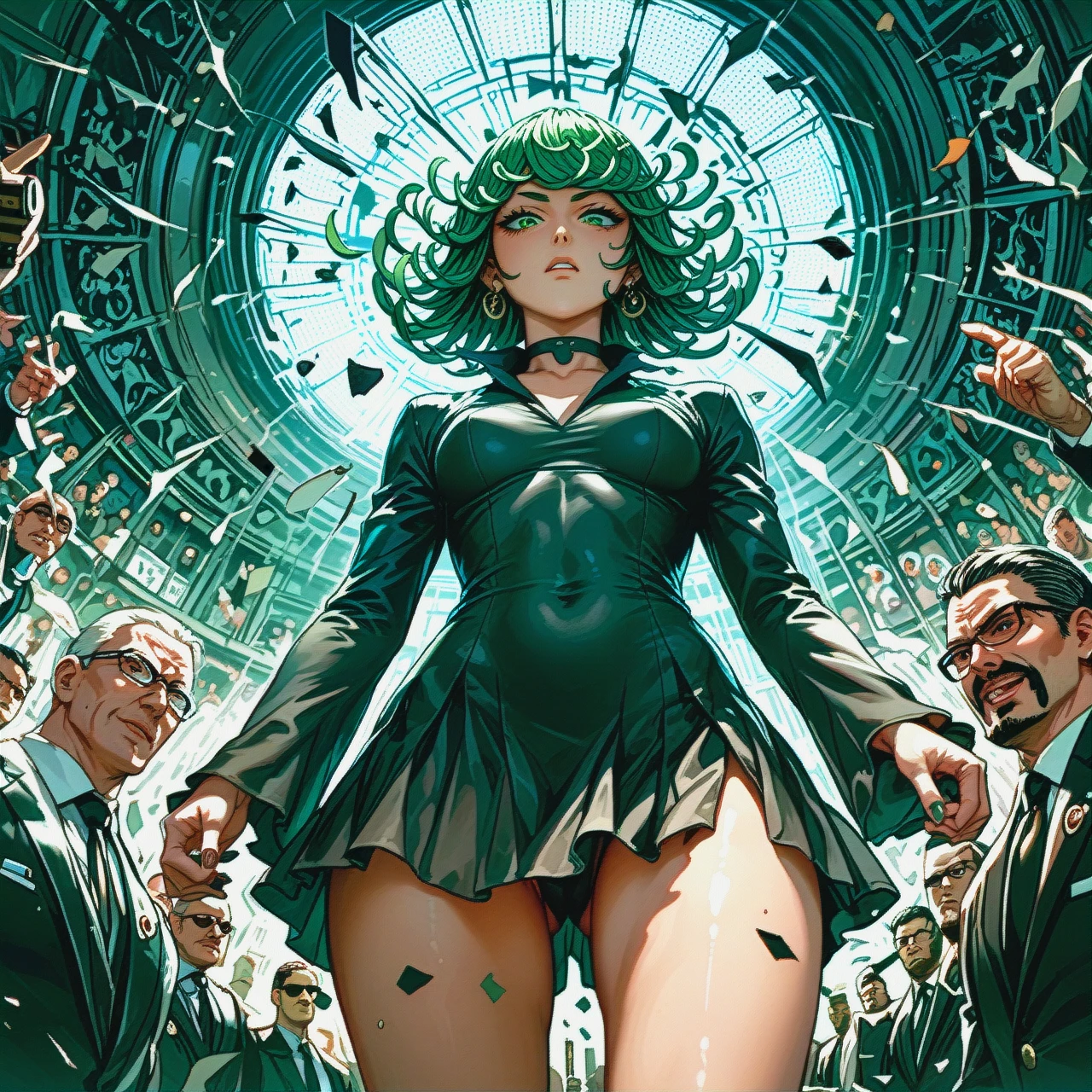 Create the character Tatsumaki from the anime one panchmen, who is fucked by several men. In anime style