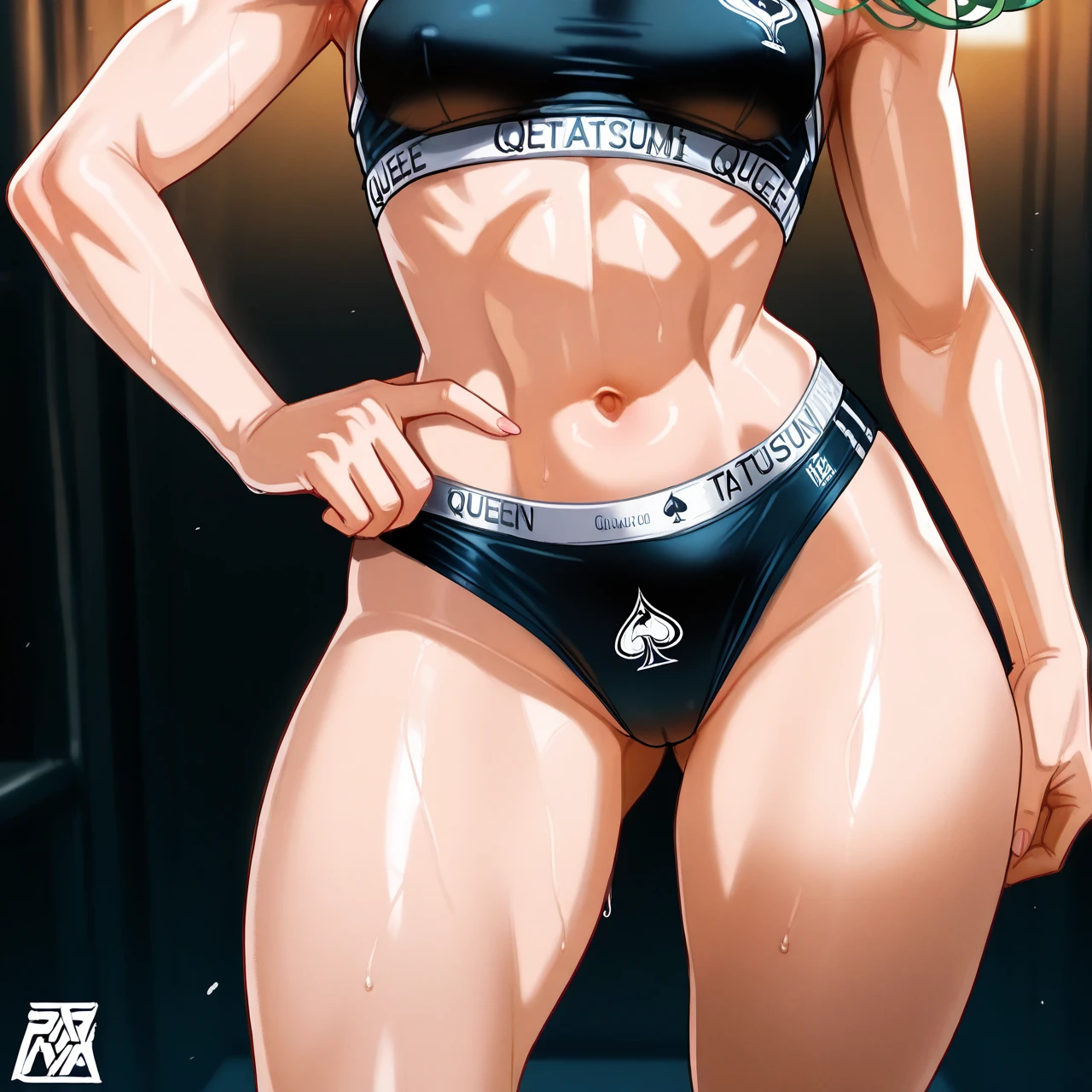 @tatsumaki , queen of spades panties , sports panties , sports bra , andava artstyle , full height ,