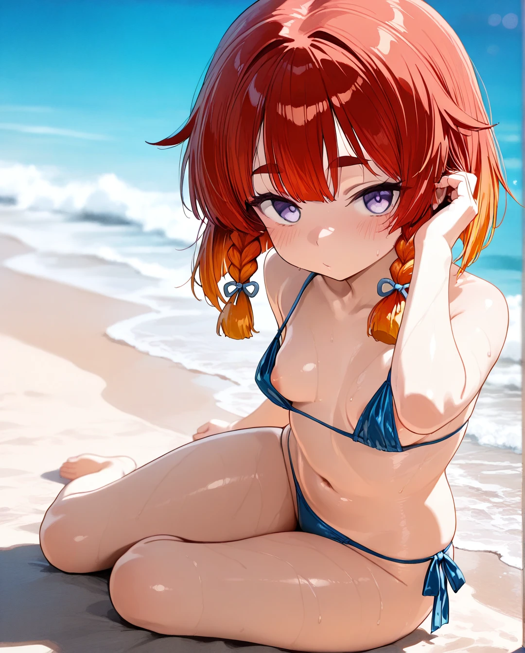 @etorofu , (yokozuwari) , (areola_slip) , (hair_tucking) , bikini , beach