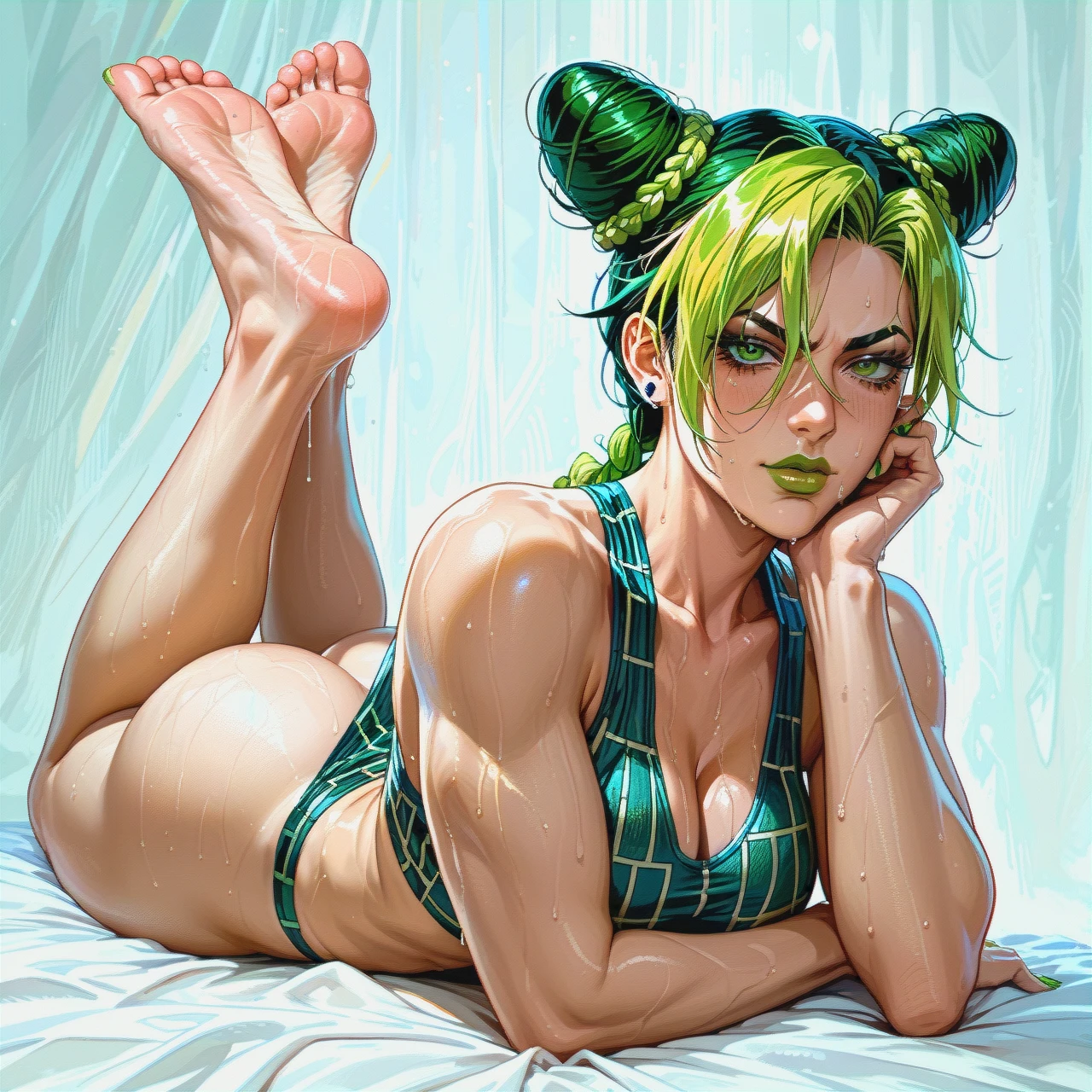 @kujo_jolyne , feet up, sweaty body, (naughty_face) , (ass_grab)