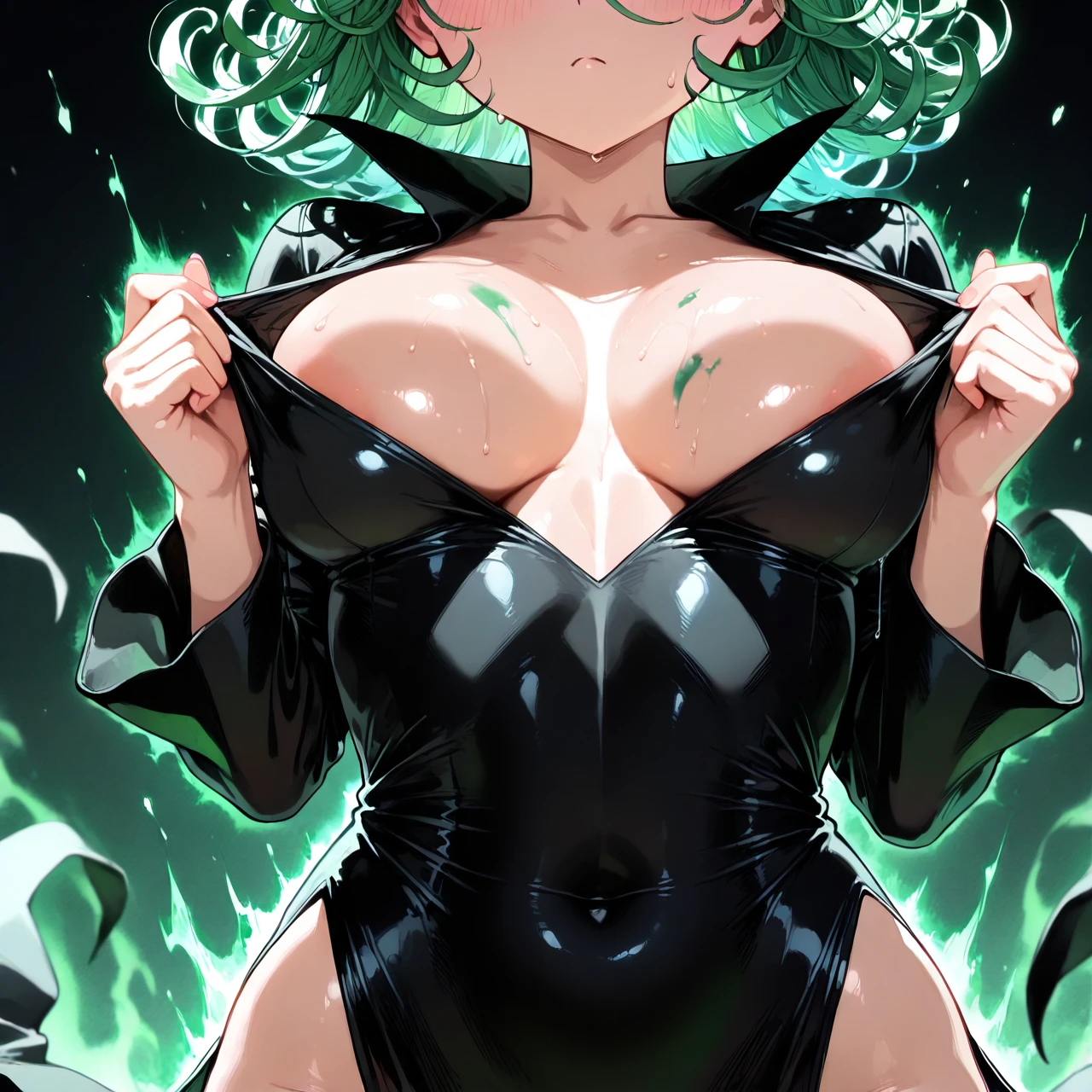 @tatsumaki, (breast_expansion), green aura on breasts