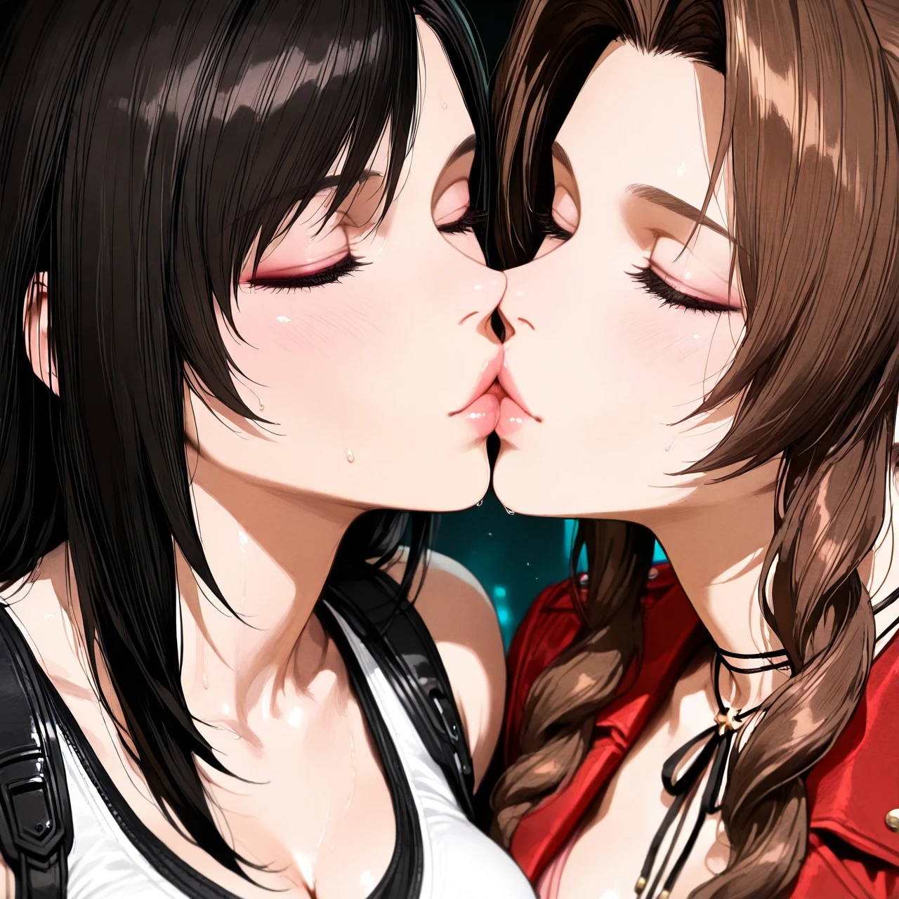 @tifa_lockhart ,@aerith_gainsborough ,(kissing_neck)