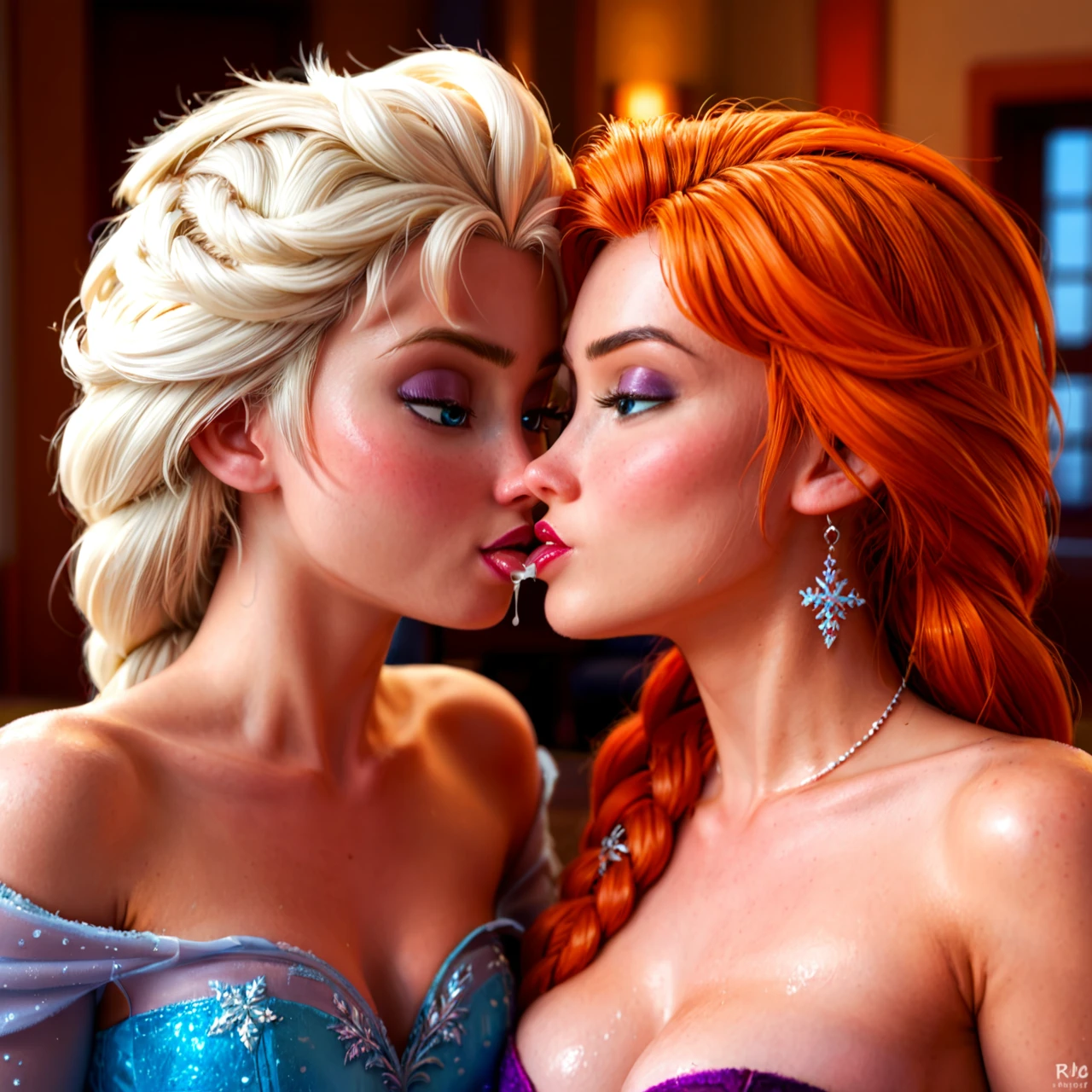 2girl, two girls, Kissing, cum_in ass, jaw,thin_ankles,perky_boobs,  @anna @elsa