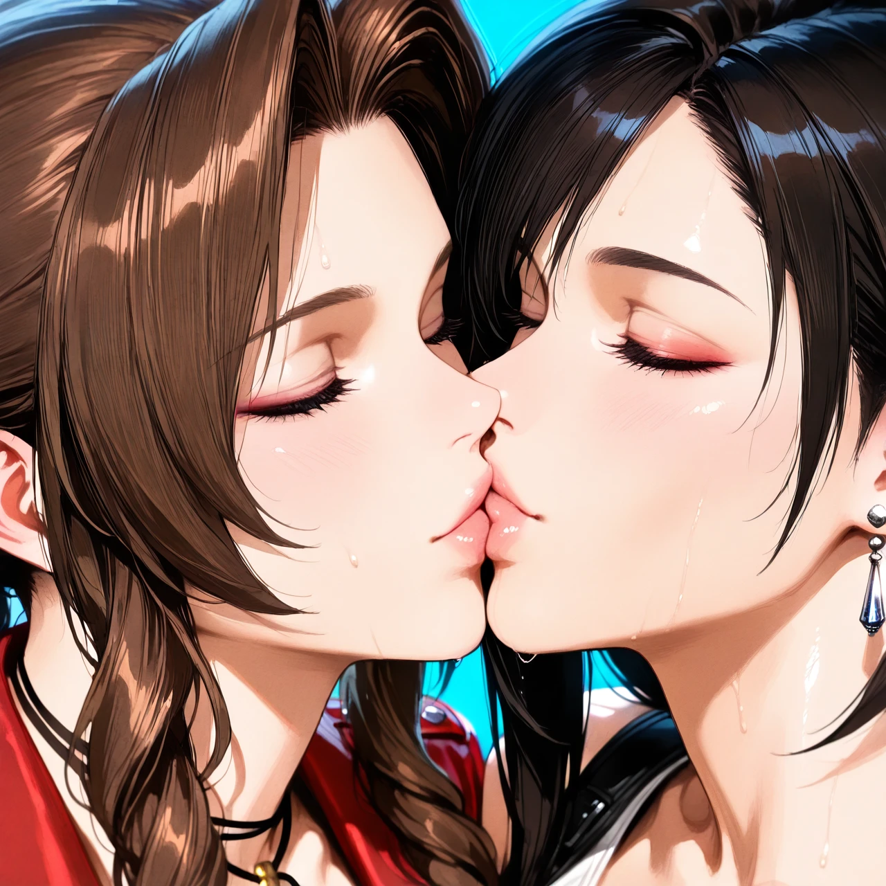 @tifa_lockhart ,@aerith_gainsborough ,(kissing_neck)