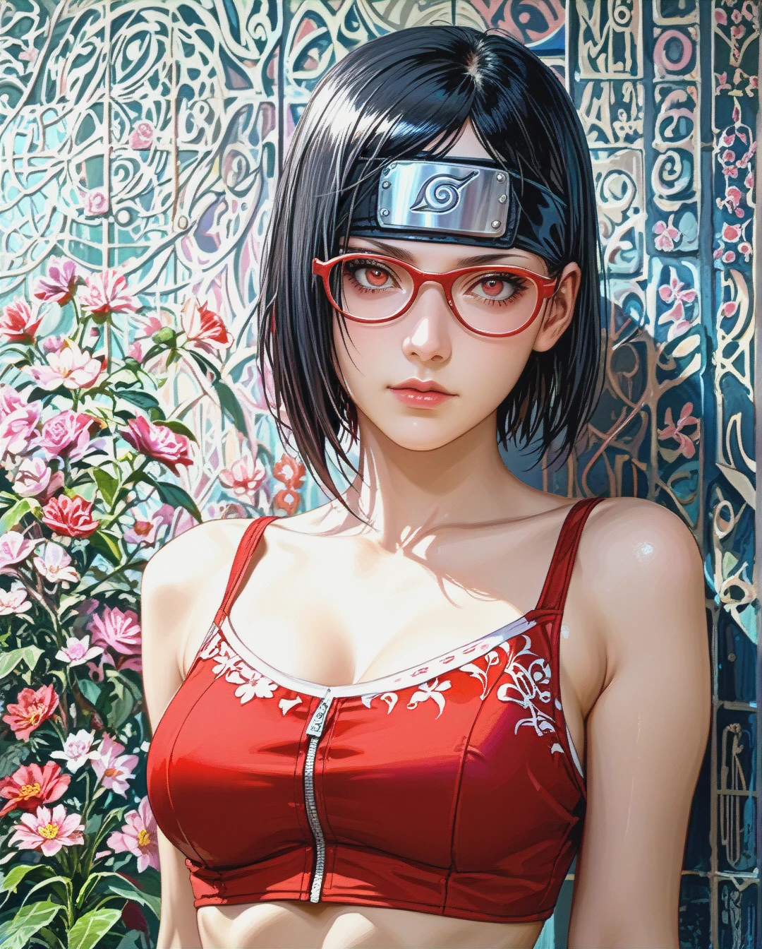 @sarada_uchiha , Realistic Realistic,crop top camisole pink floral, grabbed