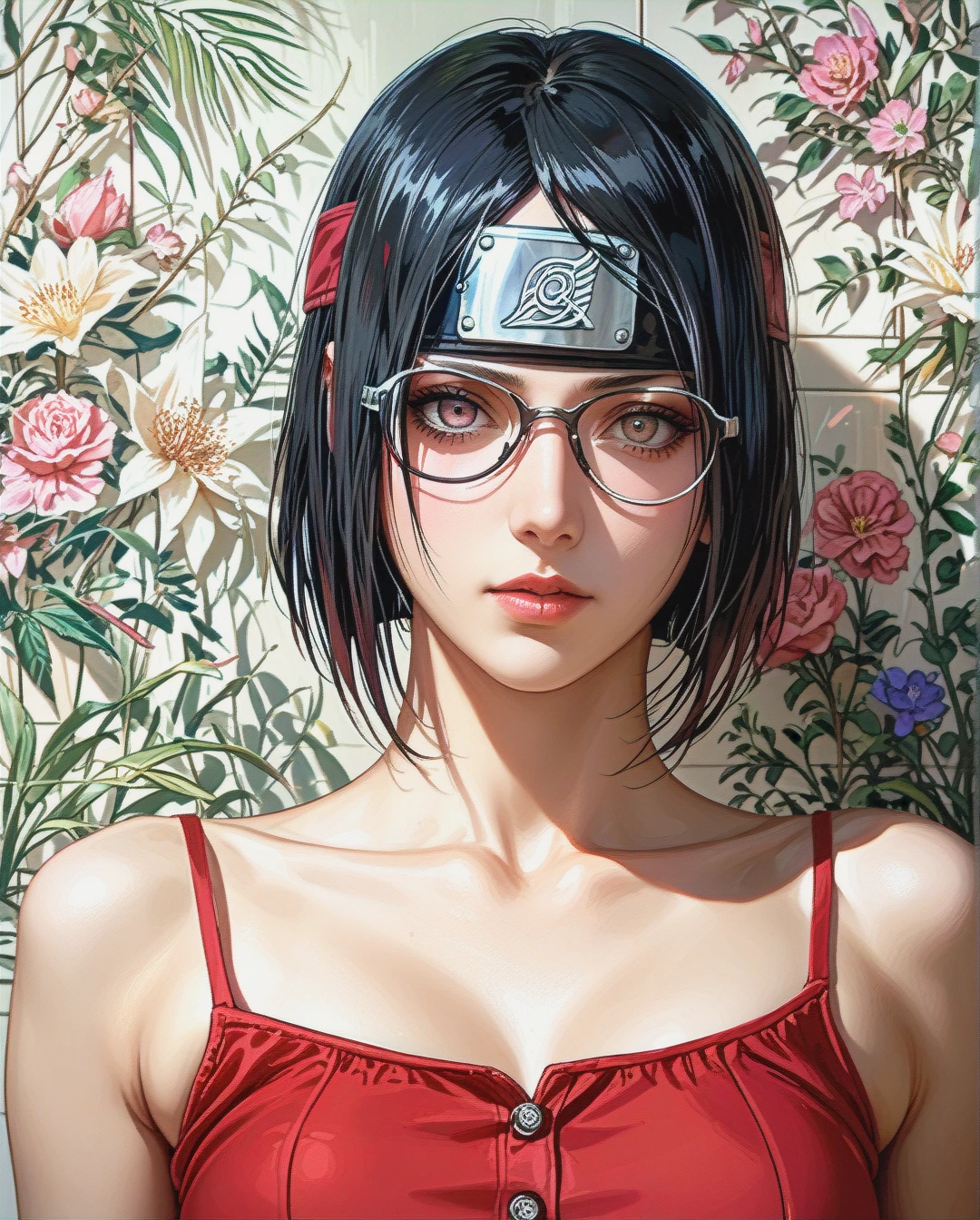 @sarada_uchiha attack on Titan , Realistic Realistic,crop top camisole pink floral, grabbed