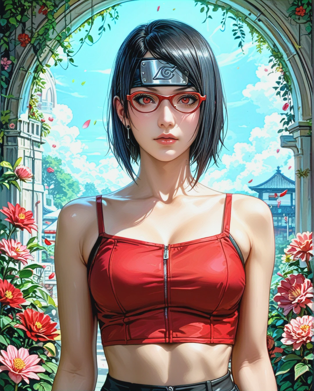 @sarada_uchiha , Realistic Realistic,crop top camisole pink floral, grabbed