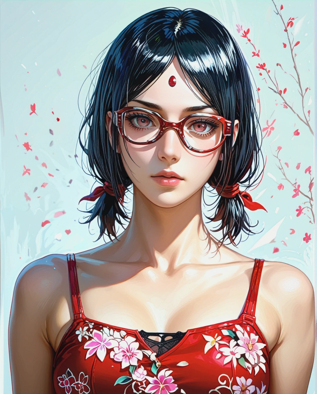 @sarada_uchiha attack on Titan Twintails, Realistic Realistic, crop top camisole pink floral,face