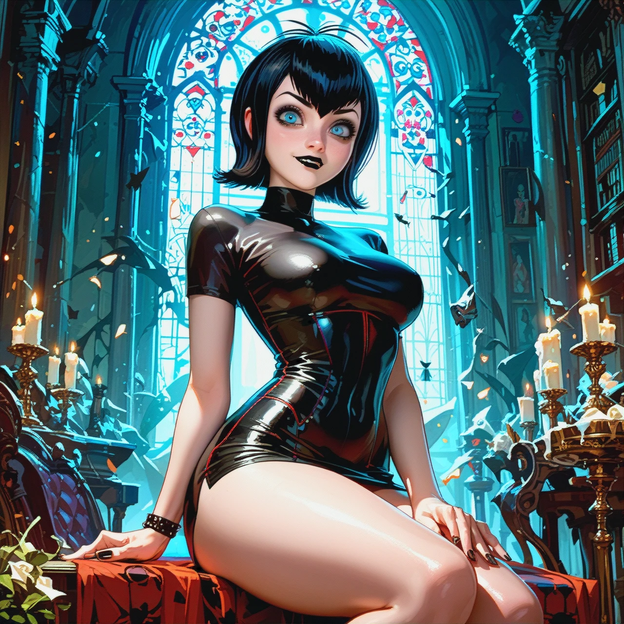 Mavis Dracula (Hotel Transylvania), thighs up image, thighs up view, tight clothes