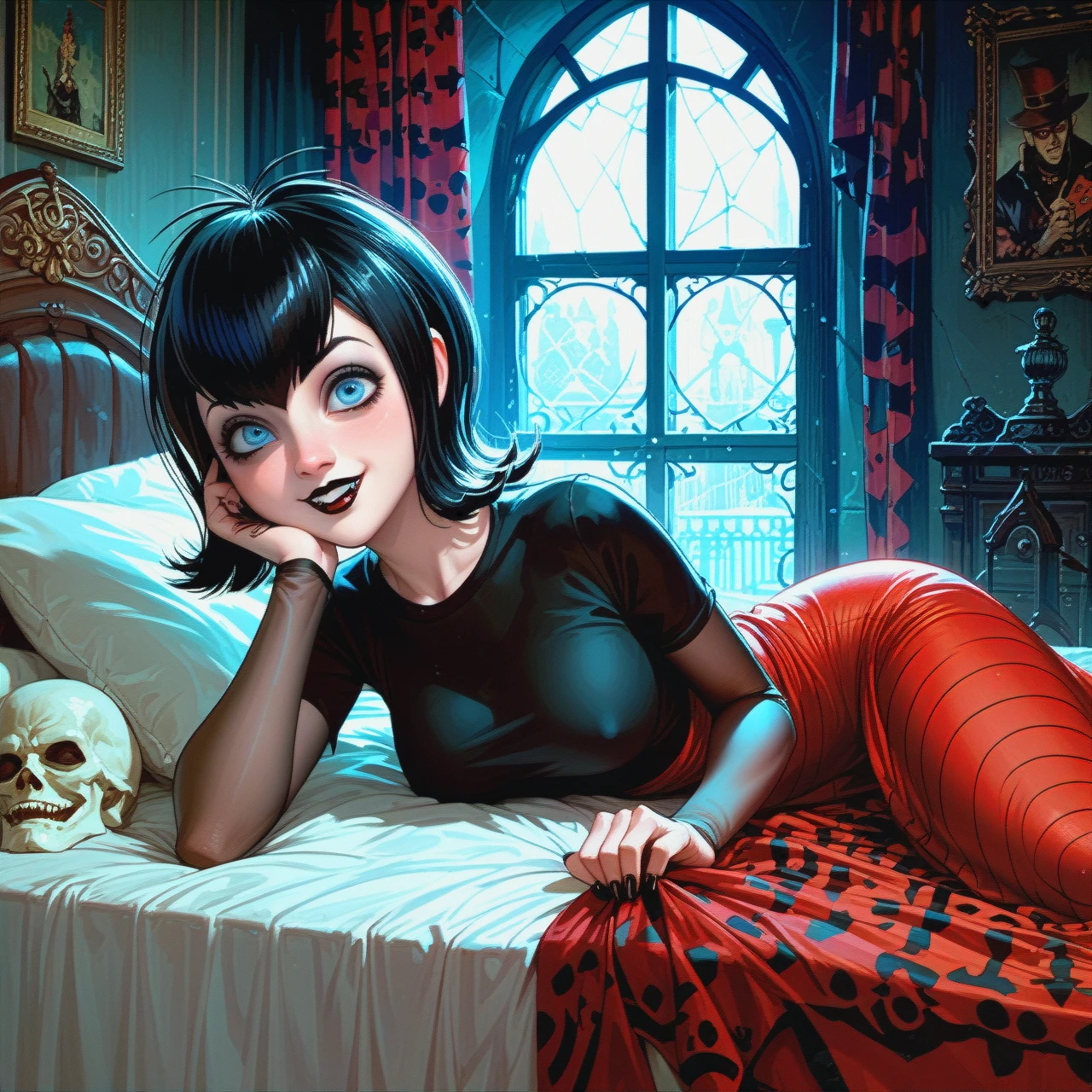 Mavis dracula (hotel transylvania), bed, bedroom,