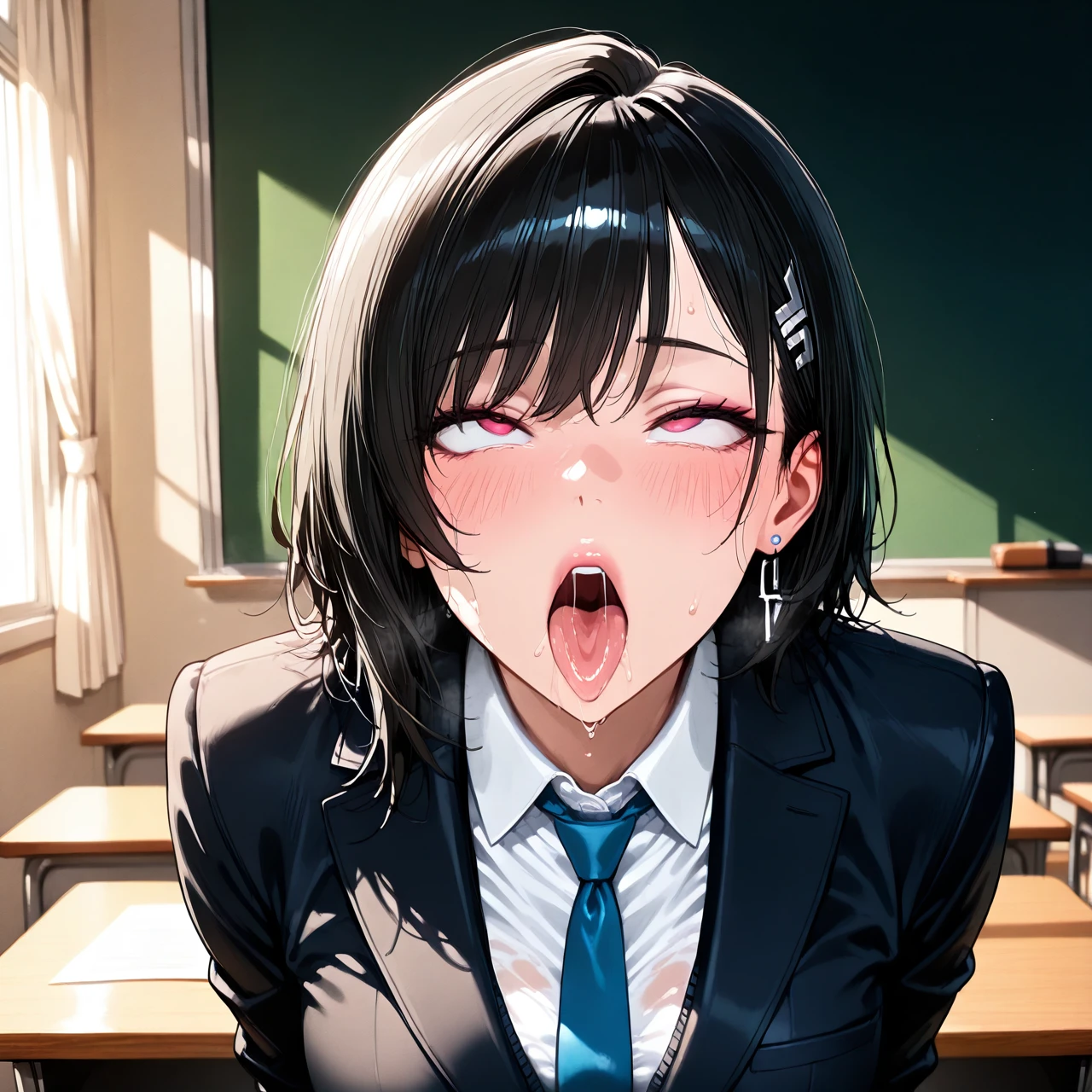 School wearing, teacher, 1 man, (ahegao) , in classroom, (clothed_sex)