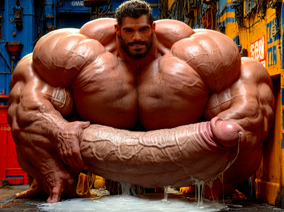 gay,muscle,(hyper huge gigant cock which longer than ten miles:2),cum,full body image,giant muscle ,stand in the cum pool,huge cock longer than legs,thick cock,wank ,s (hair_flip) (MMM_threesome)