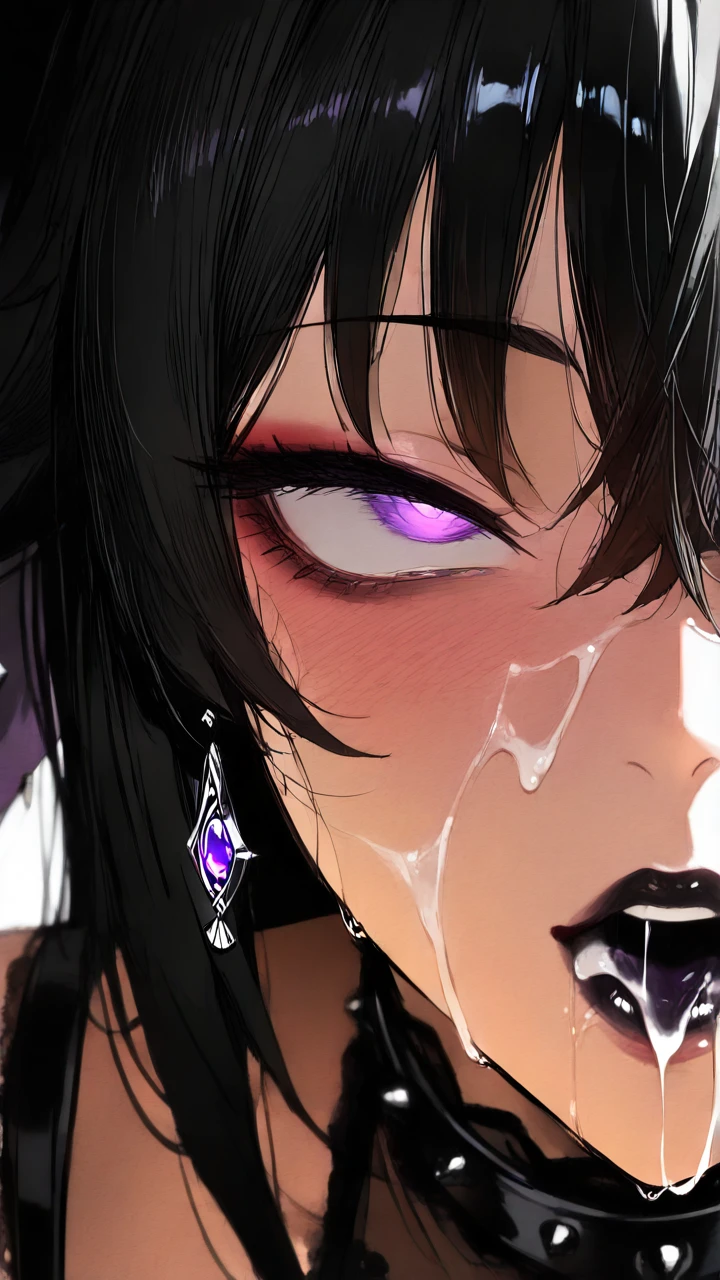 Yae miko, goth, black hair, black lipstic (ahegao) (bukkake)