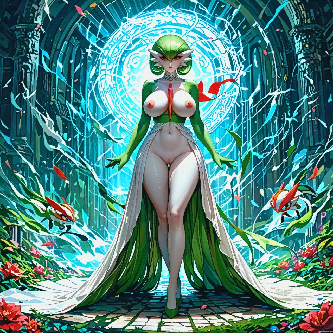 @gardevoir, naked, full body, solo @gardevoir, big breasts, nipples