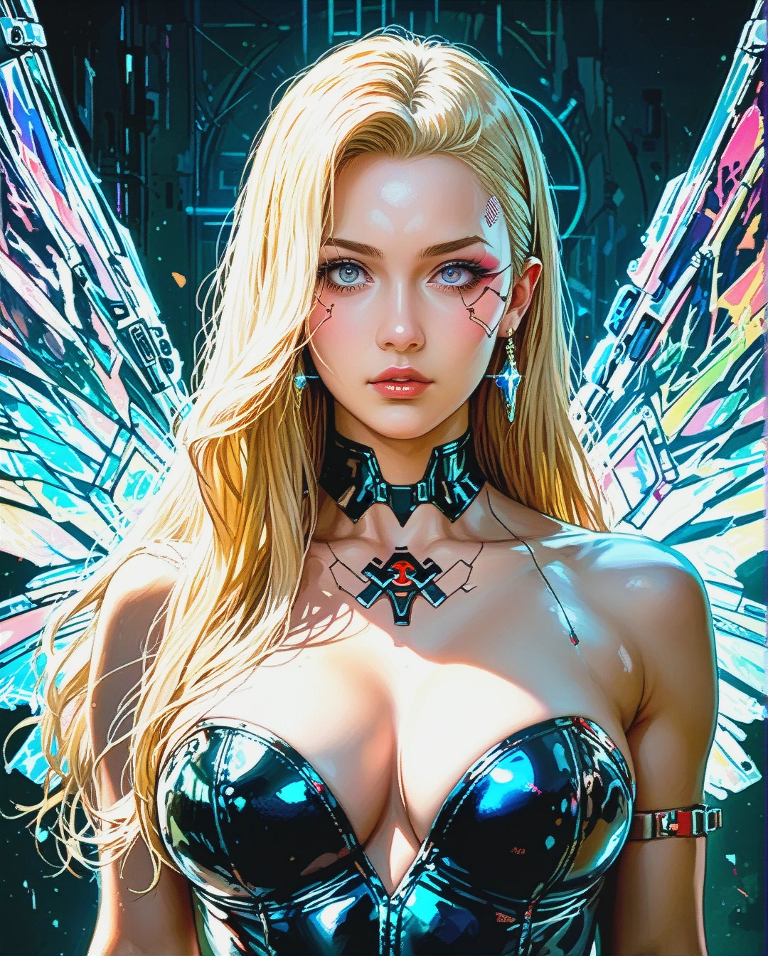 PhotoRealistic Portrait of Winx Club, Stella, Blonde, Winx wings, at winx club world, sexy posing, Perfect Sexy, tight plump body, Cyberpunk, 8k.