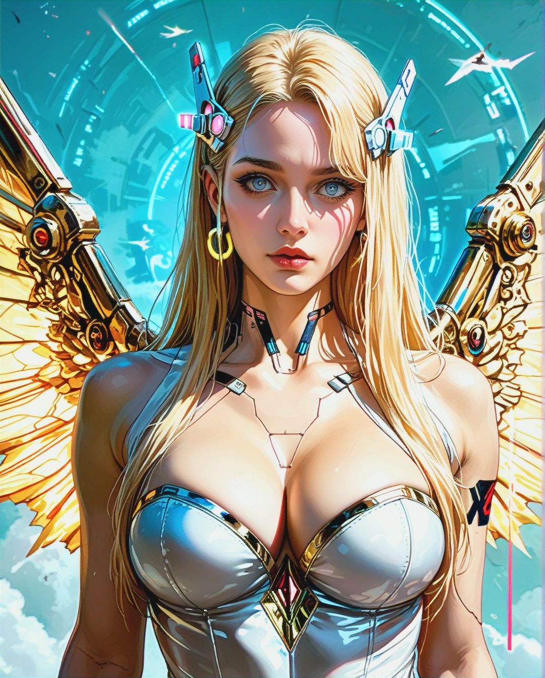 PhotoRealistic Portrait of Winx Club, Stella, Blonde, Winx wings, sexy posing, Perfect Sexy, tight plump body, Cyberpunk, 8k.