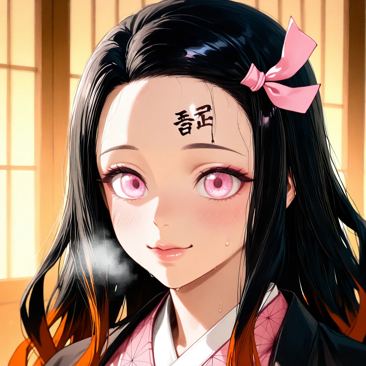 Nezuko @kamado_nezuko (body_writing), (holding_breath)